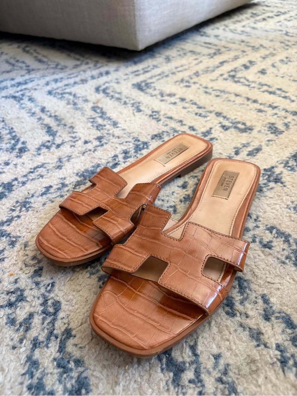 Steve Madden Cognac Croc-Embossed Slide Mules